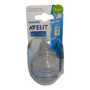 Brand NEW Philips Avent 1m+ Slow Flow Anti-Colic Nipples 2 Nipples In Package